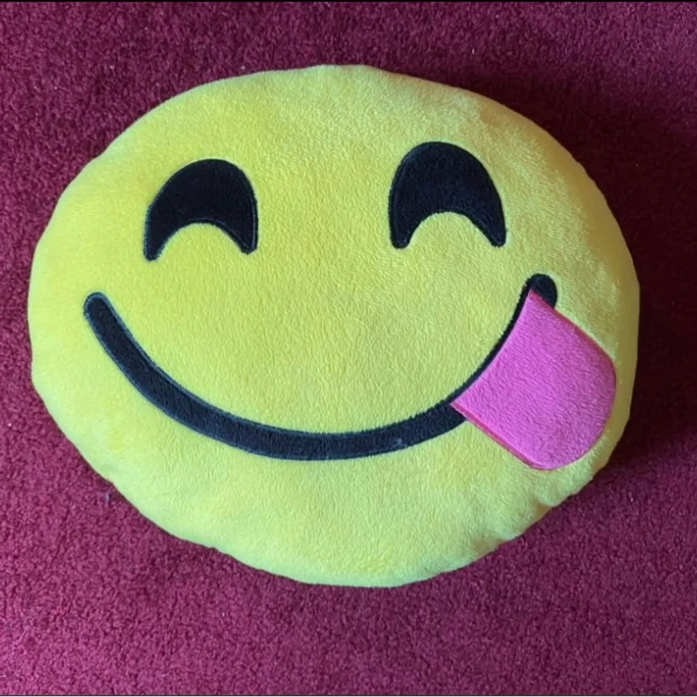 Yellow Emoji Face Plush Pillow with Pink Tongue